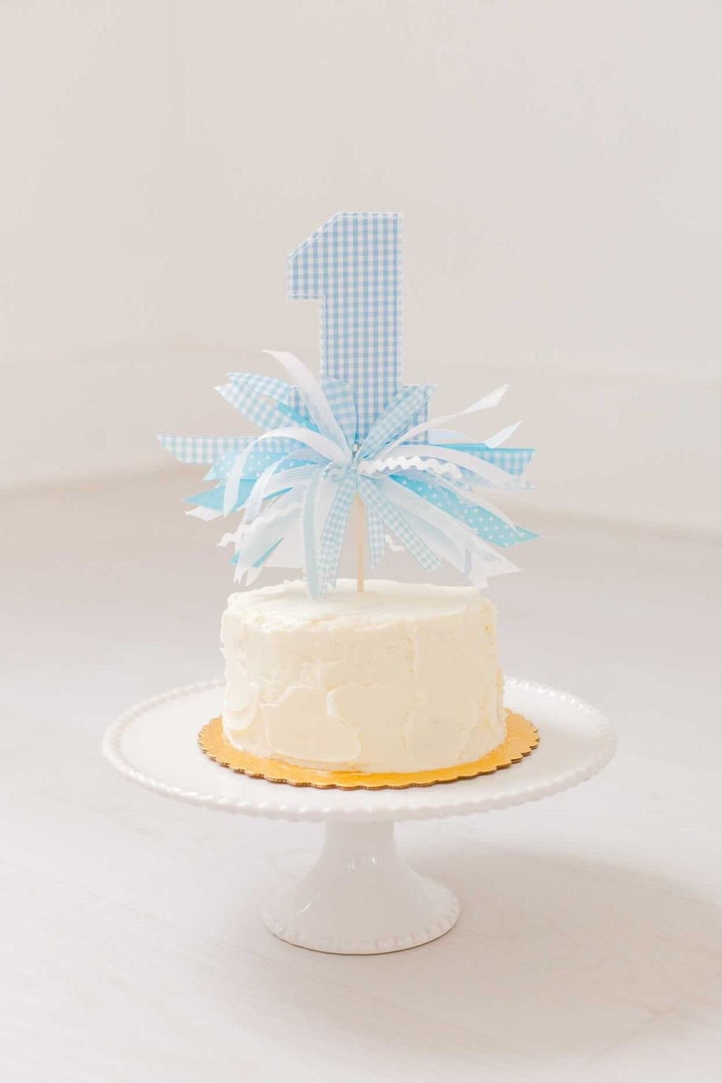 Gingham Number Cake Topper with Ribbons image 1