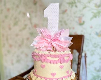 First Birthday Cake Topper Number Pink Dot