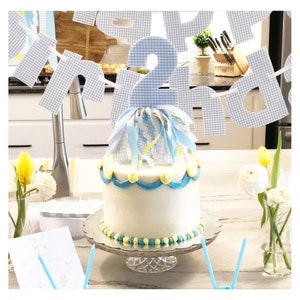 Gingham Number Cake Topper with Ribbons image 2