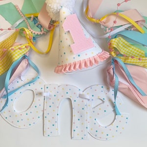 Pastel Dot ONE High Chair Banner and Birthday Hat