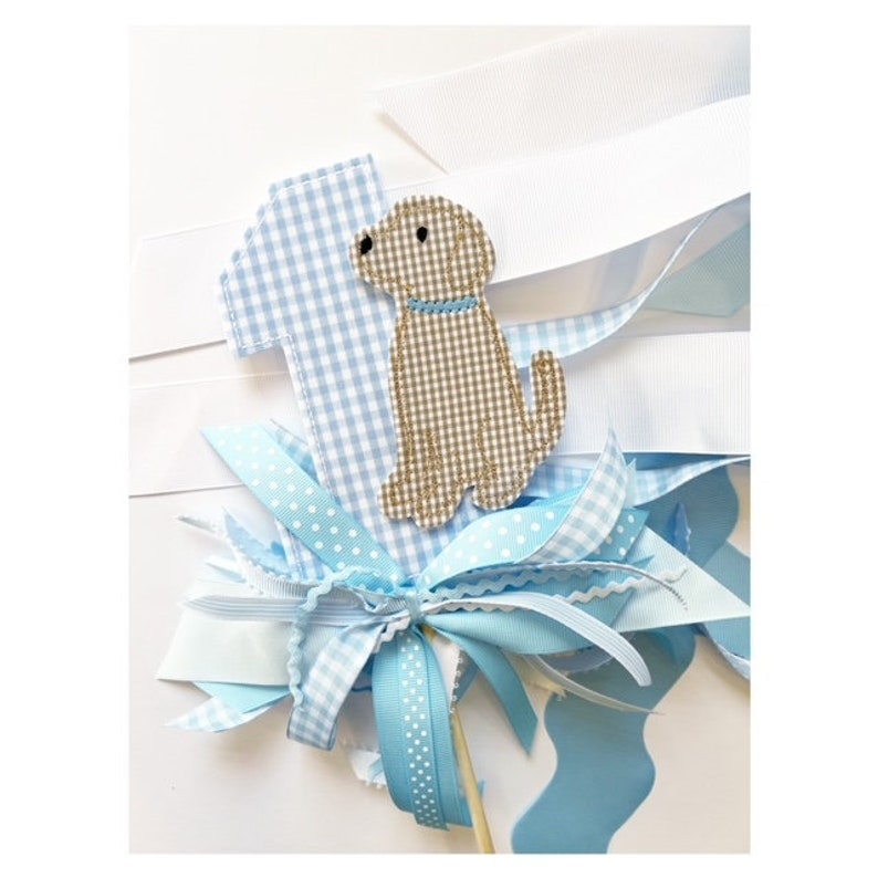 Puppy 1 Cake Topper Blue Gingham