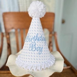 Birthday Party Hat in Pink and Blue Swiss Dot