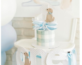 Puppy ONE High Chair Banner and Cake Topper