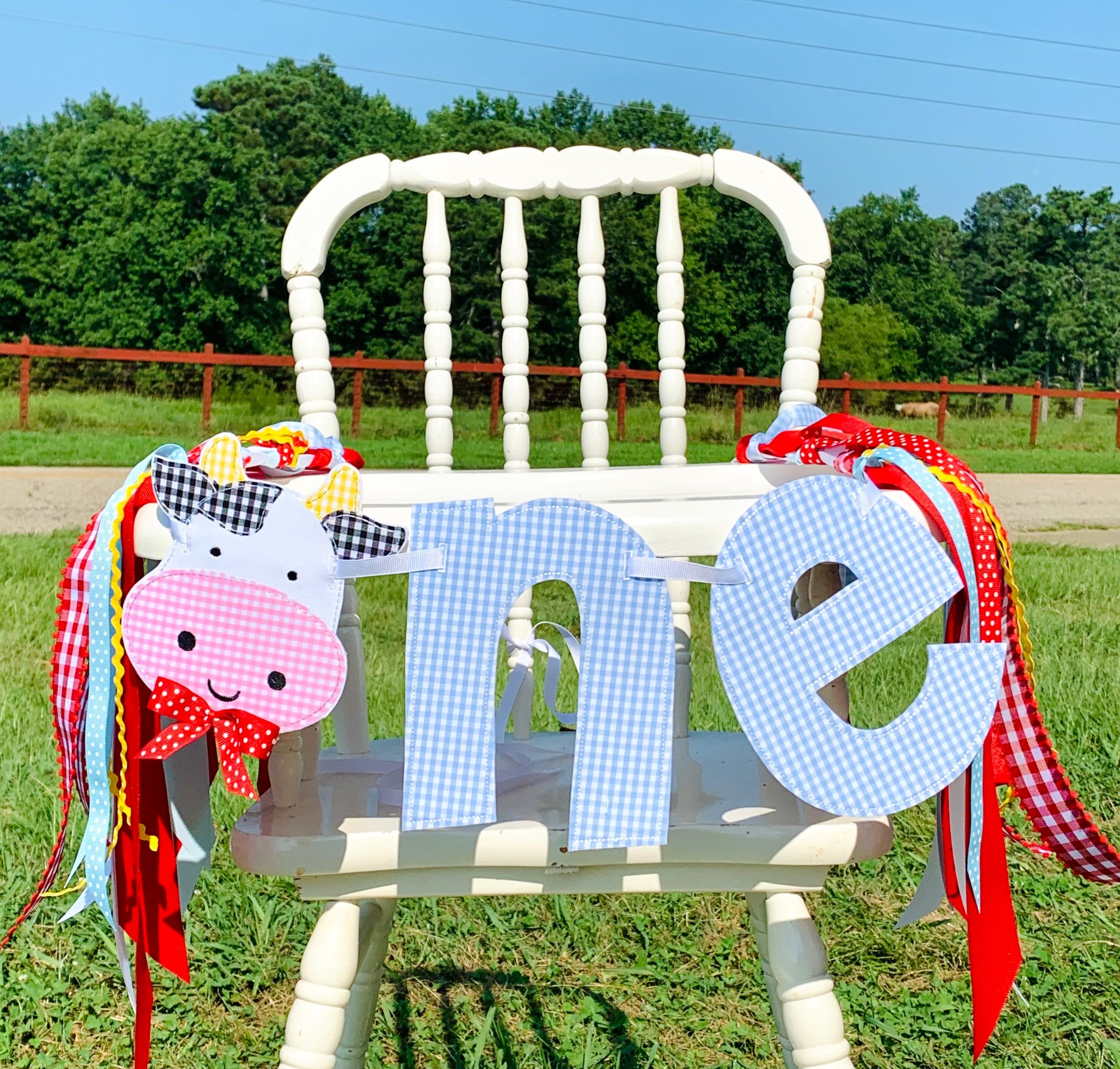 Cow Theme High Chair Banner Farm Blue Birthday Banner 1st Birthday Photo Backdrop Cow Banner