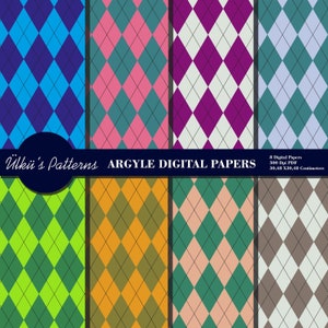 Argyle Digital Papers, Diamond Digital Paper, Agile-achtergrond, Argyle-patroon, Kleurrijk Argyle Digital Paper Pack, Argyle Jacquard Digital Paper