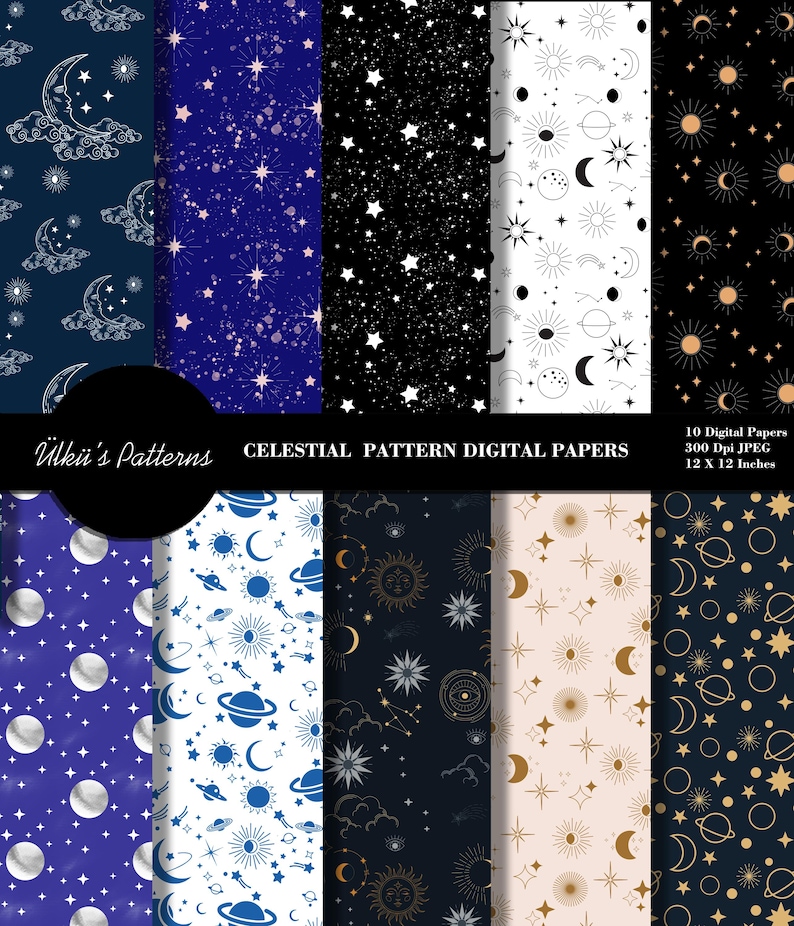 Celestial Pattern Digital Papers,zodiac Seamless Patterns,sky ...