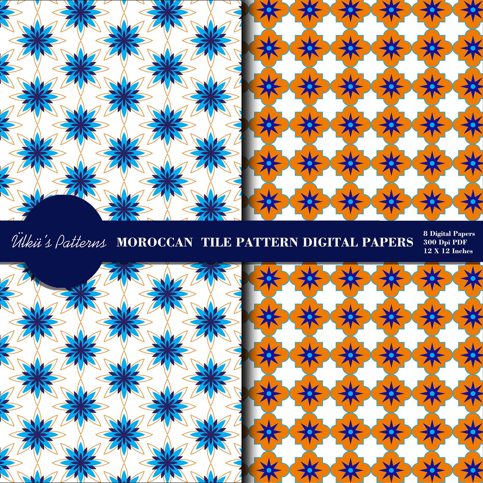 Moroccan Tile Pattern Digital Papers,traditional Style Pattern, Iznik ...