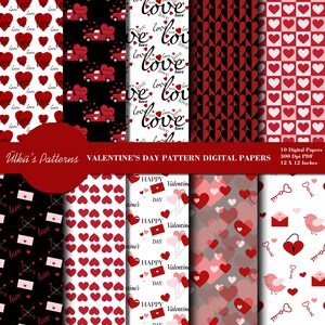 Valentine&#39;s Day Pattern Digital Papers,Seamless Valentine Digital Papers,Love Digital Paper Pack,Valentine Scrapbook Pattern Papers Pack Set