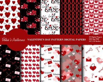 Valentine's Day Pattern Digital Papers,Seamless Valentine Digital Papers,Love Digital Paper Pack,Valentine Scrapbook Pattern Papers Pack Set