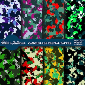Camouflage Digital Paper Pack,Seamless Camo Pattern,Colorful Camouflage Digital Papers,Military Digital Paper,Camouflage Repeat Pattern