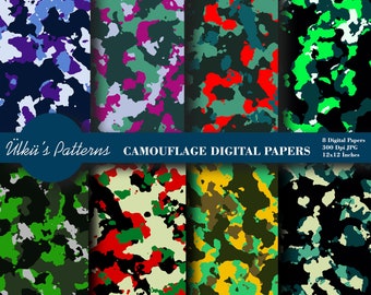 Camouflage Digital Paper Pack,Seamless Camo Pattern,Colorful Camouflage Digital Papers,Military Digital Paper,Camouflage Repeat Pattern