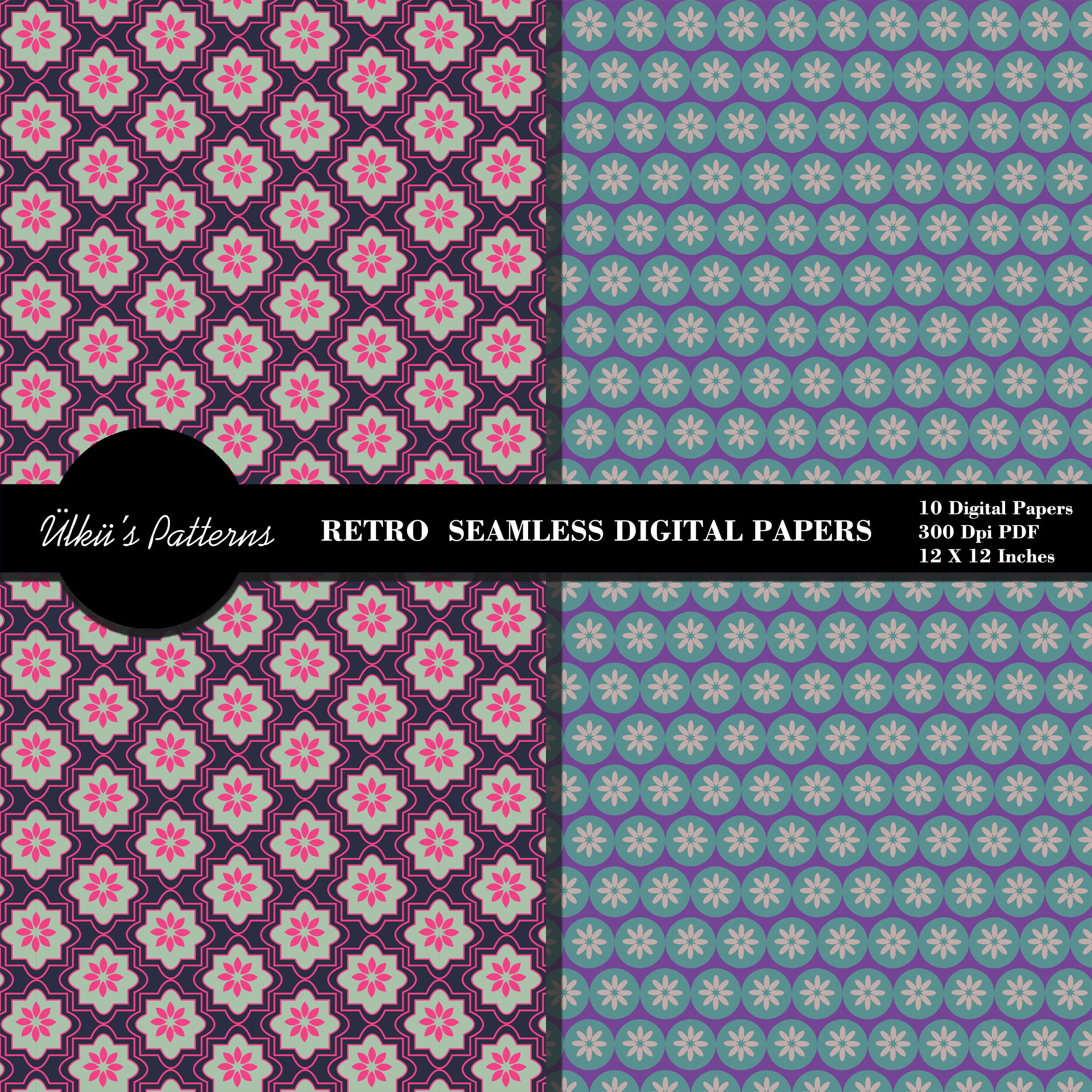 Retro Seamless Digital Papers,art Deco Pattern Digital Papers,retro ...