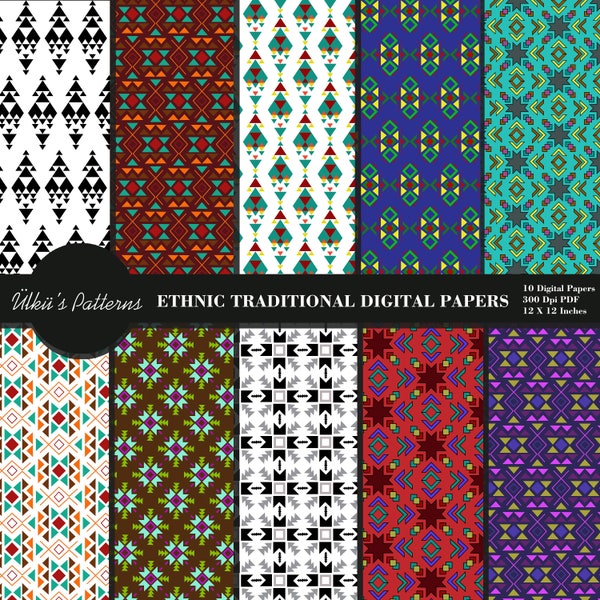 Ethnic Traditional  Digital Papers,Traditional Seamless Pattern,Ethnic Pattern,Indian Motifs Digital Papers Pack,Bohemian Wallpaper,Native