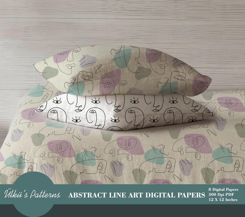 Abstract Line Art Digital Papers,modern Art Background,faces Line ...