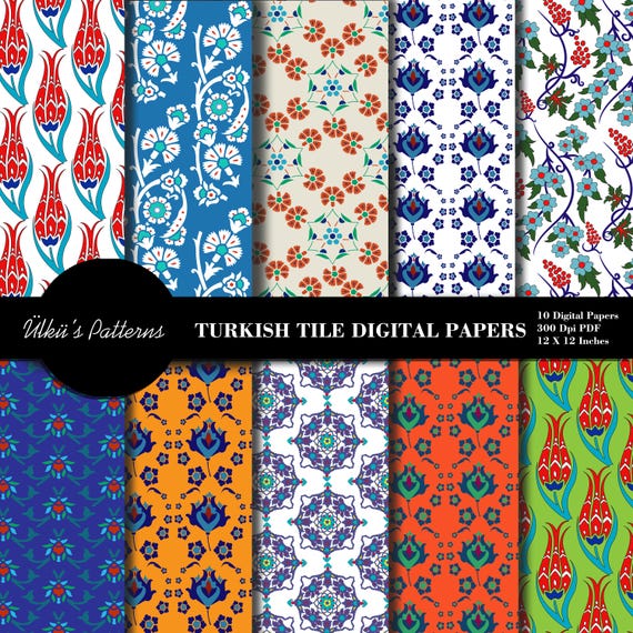 Turkish Tile Digital Papers,Traditional Turkish Style,Iznik Tile Ornament,Traditional Turkish Ottoman,Seamless Ornament,Tile Pattern,Antique
