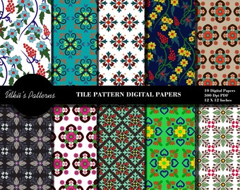 Tile Pattern Digital Papers,Tile Seamless Digital Download,Turkish Tile Overprint,Ceramic Pattern Digital Download,Geometric Retro Pattern