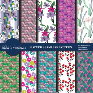 Blume nahtlose Muster, Blumenmuster Digital Paper Pack, Blume Hintergrund Textur Set, bunte Blume digitales Papier, Sommer Blumenmuster