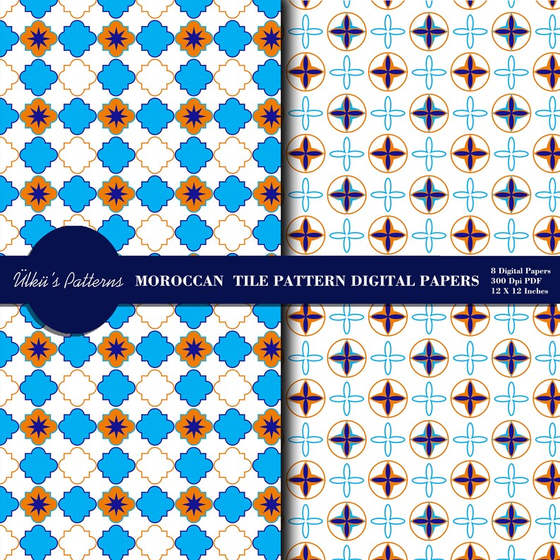 Moroccan Tile Pattern Digital Papers,traditional Style Pattern, Iznik ...
