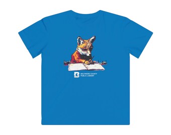 Kids Library Shirt – Bookworm Fox Writing, Cotton Tee