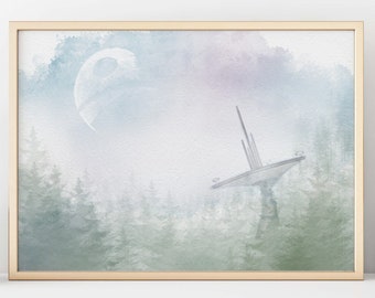 Endor Landschaft | Star Wars Inspiriert | Aquarelldruck | Digitaler Download, Büro Dekor, minimalistische Wandkunst, Fan Art, Filmkunst