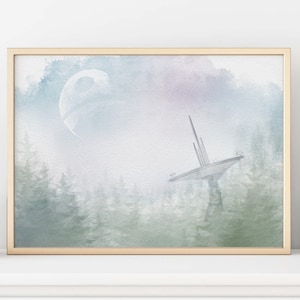 Endor Landscape | Star Wars Inspired | Watercolour Print |Digital Download, office decor, minimalist wall art, fan art, movie art