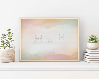 Krawatten über Takodana | Star Wars inspiriert | Aquarell Druck |Digitaler Download, Büro Dekor, minimalistische Wandkunst, Fan Art, Filmkunst