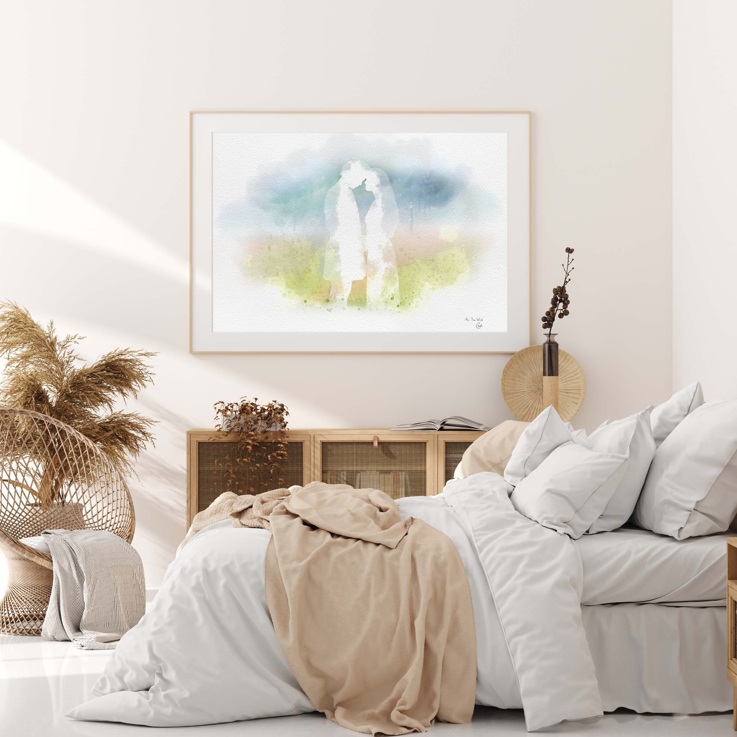 Verliebt| Die Prinzessin Braut| Aquarellmalerei| Digitaler Download, Filmkunst, Geschenk für sie, Jahrestag, Verlobung, druckbar, Romanze