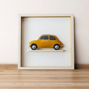Fiat 500 Oldtimer – Gemälde mit 3D-Reliefmodell – handgefertigt – Wohnzimmer – Schlafzimmer – Heimdekoration – Oldtimer