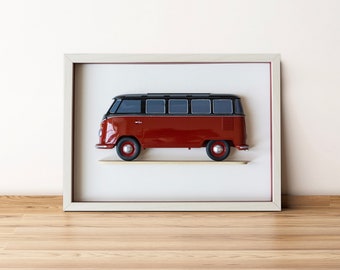 Volkswagen T1 Bulli classic - Painting with relief model - handmade - living room - bedroom - home decor - vintage car