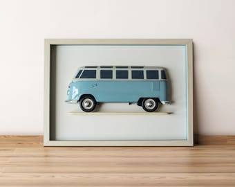 Volkswagen T1 Bulli classic - Painting with relief model - handmade - living room - bedroom - home decor - vintage car