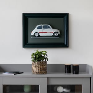 Fiat 500 Abarth 595 Oldtimer – Gemälde mit 3D-Reliefmodell – handgefertigt – Kunst-Wohndekoration – Wandbehang