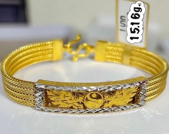 15.16g.Real GOLD Les Phae Ben  Bracelet Double Dragon Yin Yang Length 15/15.5/16/16.5 cm.