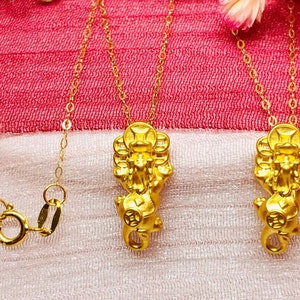 Collar con colgante Pixiu, oro puro 99,99%, con tarjeta de garantía del producto colgante 0,18 - 0,25 gramos
