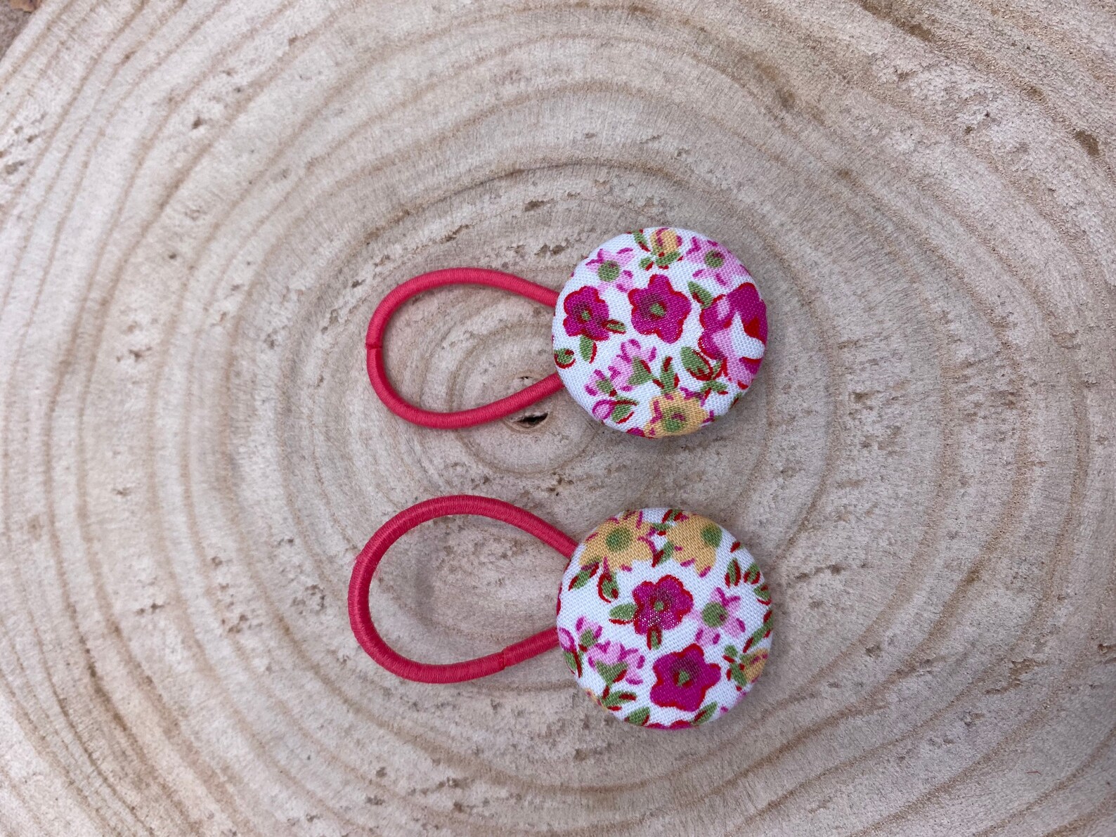 A pair of Floral button bobbles pink bobbles hair bobbles Etsy
