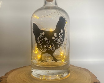 Chicken light bottle - floral chicken bottle - light bottle - bottle lights - gifts - chicken gifts