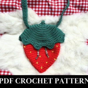 Strawberry Pochette Crochet PATTERN, English + Spanish, Beginner PDF Instant Download, Cottagecore, Purse, Drawstring Pouch, Sliding Top Bag