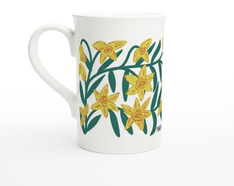 March - Daffodil - Birth Month Flower | White 10oz Porcelain Slim Mug