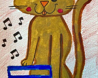 Radio Cat Watercolor | Fine Art Poster