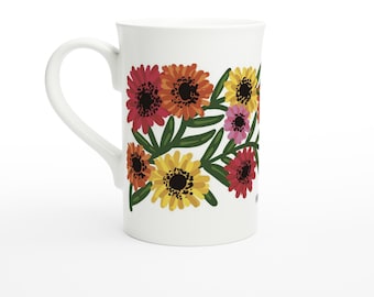 April - Daisy - Birth Month Flower | White 10oz Porcelain Slim Mug