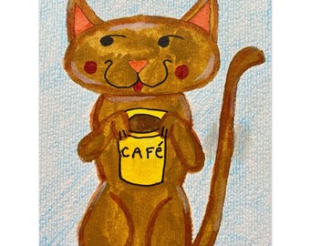 Cafe Cat Watercolor | Fine Art Poster 27x35 cm / 11x14″