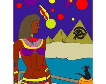 Egyptian Lady and Cat | Fine Art Poster 27x35 cm / 11x14″
