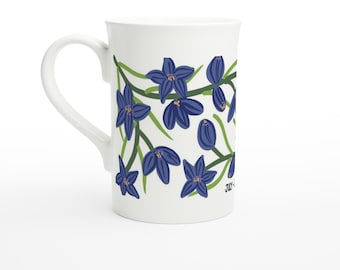 July - Larkspur - Birth Month Flower | White 10oz Porcelain Slim Mug
