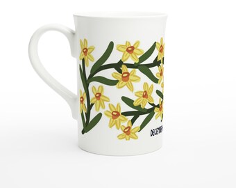 December - Narcissus - Birth Month Flower | White 10oz Porcelain Slim Mug