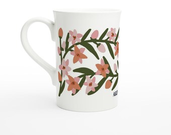August - Gladiolus - Birth Month Flower | White 10oz Porcelain Slim Mug