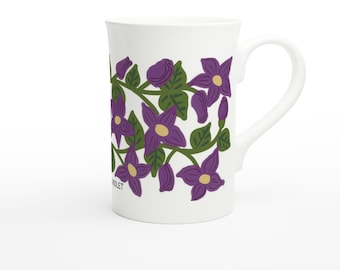 February - Violet - Birth Month Flower | White 10oz Porcelain Slim Mug
