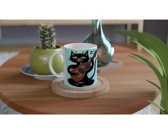Guitar Playing Cat | White 11oz Ceramic Mug