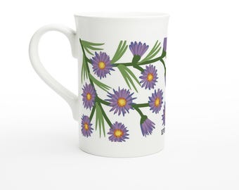 September-Aster-Birth Month Flower | White 10oz Porcelain Slim Mug