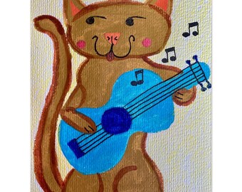Guitar Cat Watercolor | Fine Art Poster 27x35 cm / 11x14″