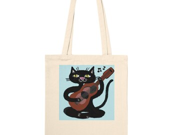 Guitar Playing Cat | Premium Tote Bag Natural