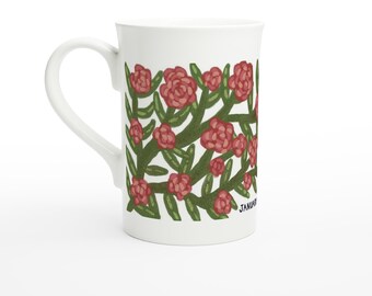 January - Carnation - Birth Month Flower | White 10oz Porcelain Slim Mug